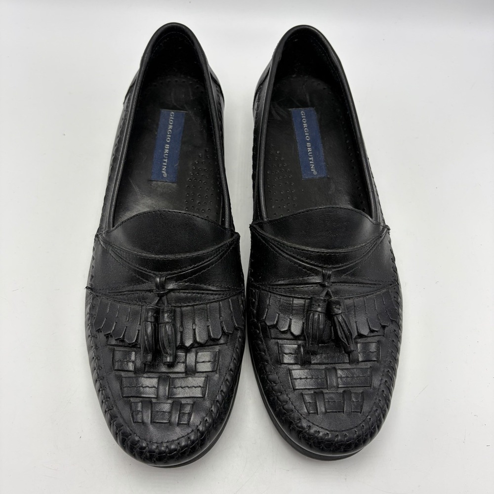 Giorgio Brutini Loafers Mens 11 M Black Woven Leather Tassel Office Preppy 9303